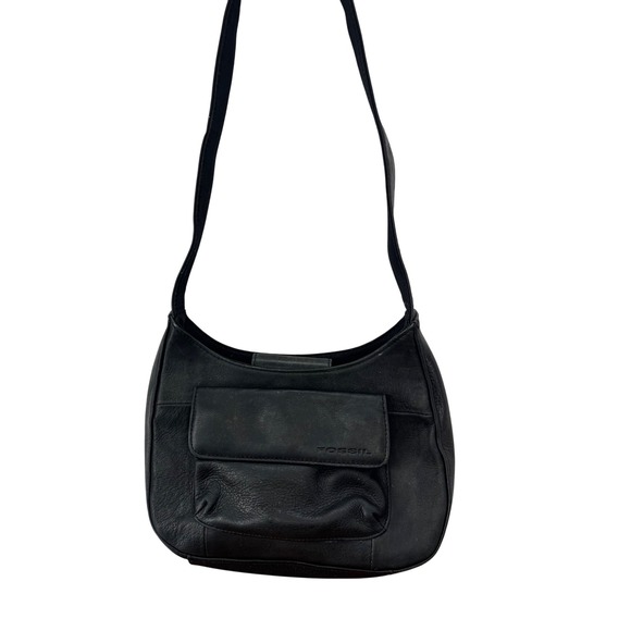 Fossil Handbags - VTG Fossil Black Leather Shoulder Bag Purse Y2K‎ Flap Pocket Zip Organizer